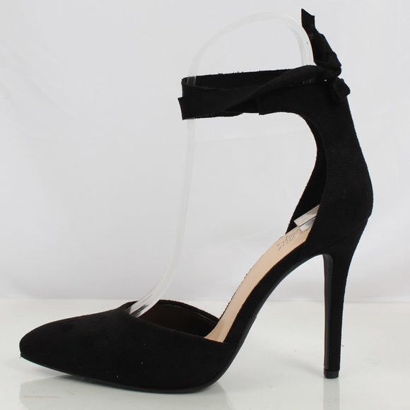SIZE 6.5 and 7.5 Black Faux Suede Pointy Toe Ankle Tie Stiletto Hee - Picture 2 of 7